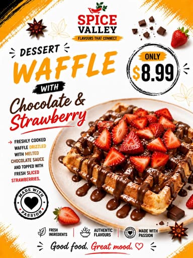 Waffle With Chocolate & Strawberry